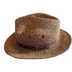 Brown Straw Panama Hat with Maroon Band Small